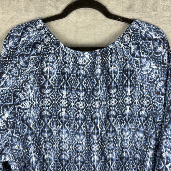 Catherines Top Womens 3X Blue 3/4 Length Sleeve Pleated Sequin Tunic Boho Career - Picture 6 of 14